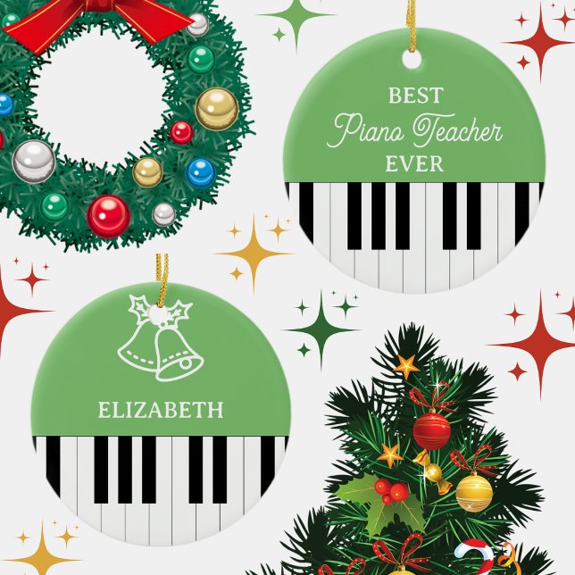 Piano Key Best Piano Teacher Ever Christmas Green Ceramic Tree Decoration (Creator Uploaded)