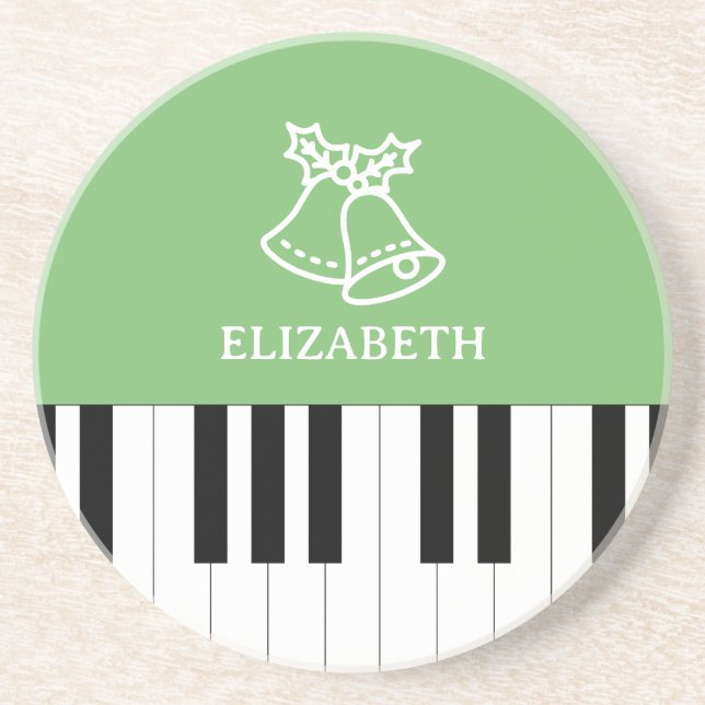 Piano Key Best Piano Teacher Ever Christmas Green Coaster (Front)