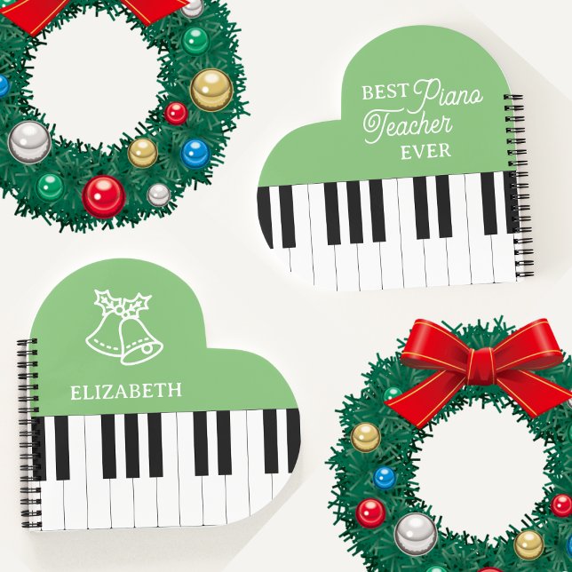 Piano Key Best Piano Teacher Ever Christmas Green Notebook (Creator Uploaded)