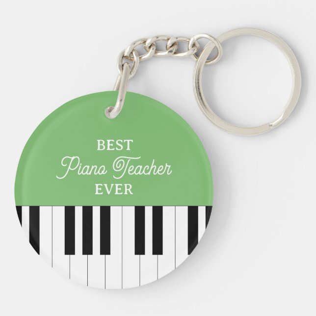 Piano Key Best Piano Teacher Ever Christmas Green Ring (Back)