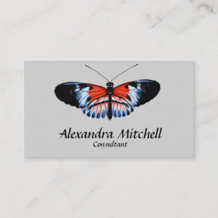 Piano Key Butterfly Black & Red Realistic Painting Business Card