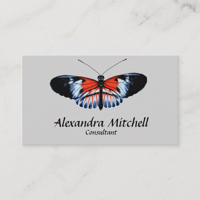 Piano Key Butterfly Black & Red Realistic Painting Business Card (Front)