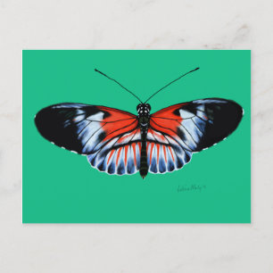 Piano Key Butterfly Painting with Black, Red Wings Postcard