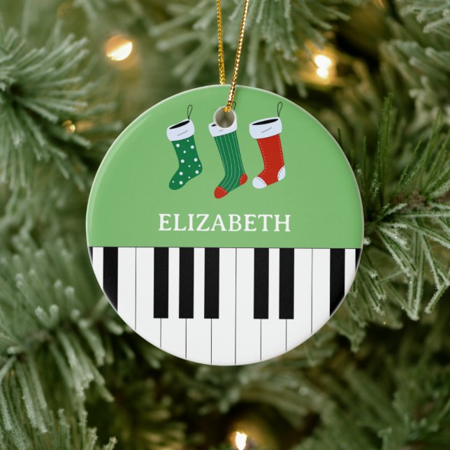 Piano Key Christmas Socks Green Ceramic Tree Decoration (Tree)