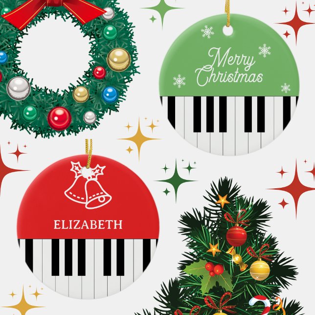 Piano Key Jingle Bell Merry Christmas Red Green Ceramic Tree Decoration (Creator Uploaded)