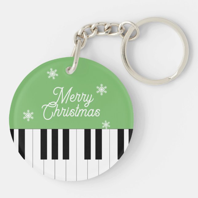Piano Key Jingle Bell Merry Christmas Red Green Key Ring (Back)