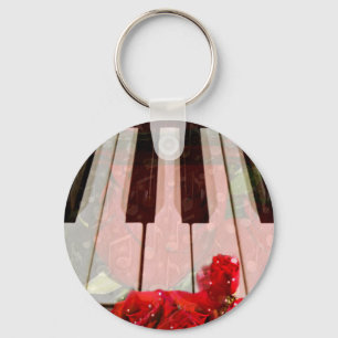 Piano key,Roses & Muisc notes_ Key Ring