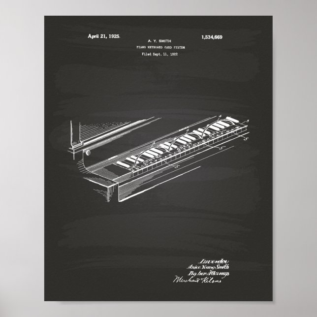 Piano Keyboard 1925 Patent Art Chalkboard Poster (Front)