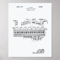 Piano Keyboard 1925 Patent Art White Paper
