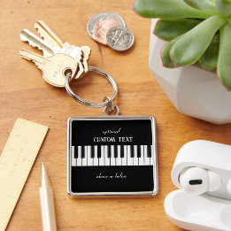 Piano Keyboard and customisable text black & white Key Ring