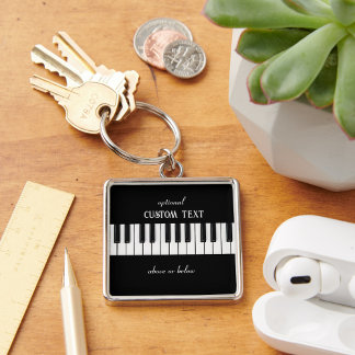 Piano Keyboard and customisable text black & white Key Ring