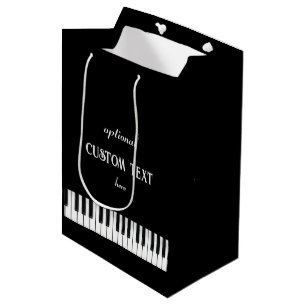 Piano Keyboard and customisable text black & white Medium Gift Bag