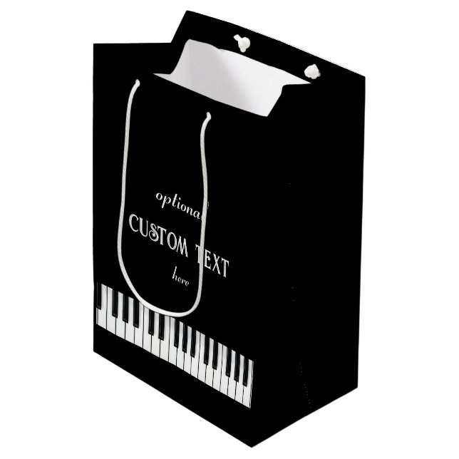 Piano Keyboard and customisable text black & white Medium Gift Bag (Front Angled)