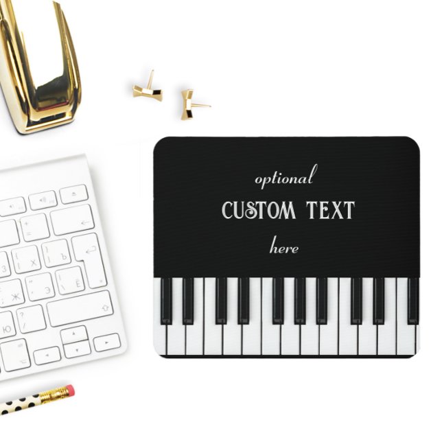 Piano Keyboard and customisable text black & white Mouse Mat (Piano keyboard mouse mat with text you can customize)