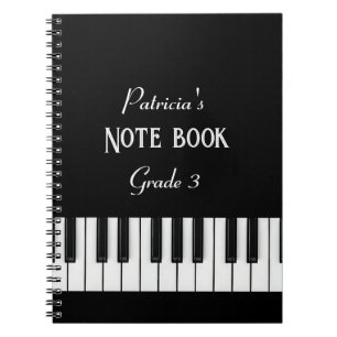 Piano Keyboard and customisable text black & white Notebook