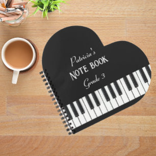 Piano Keyboard and customizable text black & white Notebook