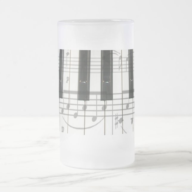Piano Keyboard and Music Notes Frosted Glass Beer Mug (Center)