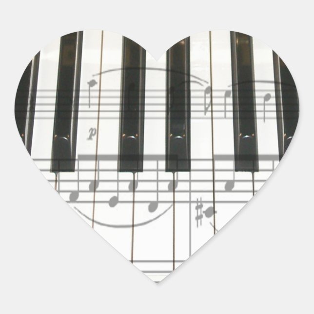 Piano Keyboard and Music Notes Heart Sticker (Front)