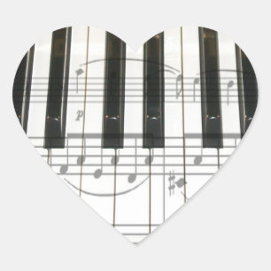 Piano Keyboard and Music Notes Heart Sticker