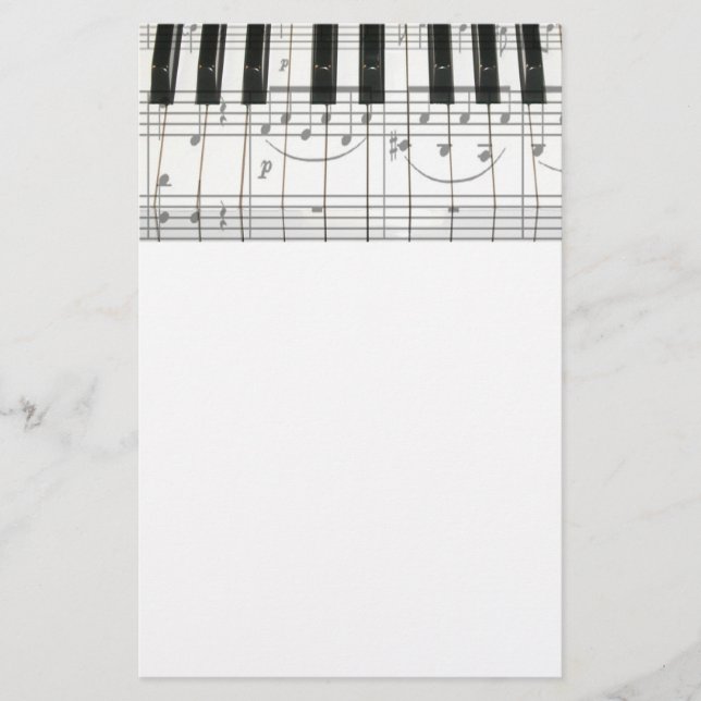 Piano Keyboard and Music Notes Stationery (Front)