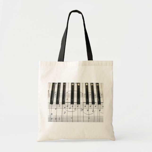 Piano Keyboard and Music Notes Tote Bag (Front)