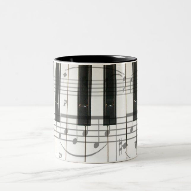 Piano Keyboard and Music Notes Two-Tone Coffee Mug (Center)