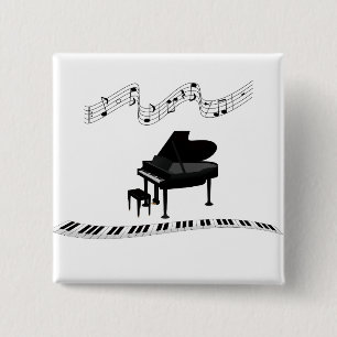 Piano, keyboard and musical notes 15 cm square badge