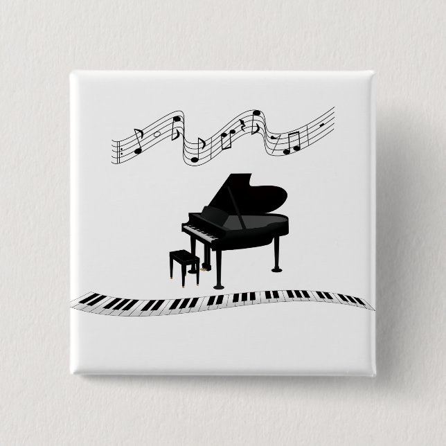 Piano, keyboard and musical notes 15 cm square badge (Front)