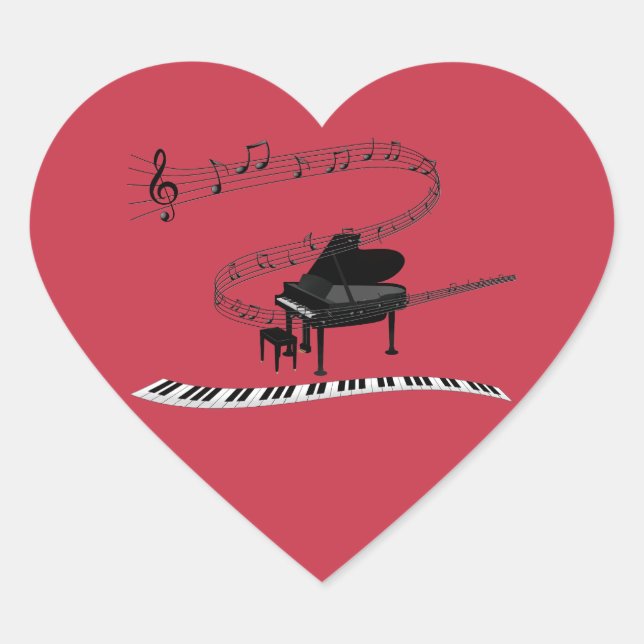 Piano, keyboard and musical notes heart sticker (Front)