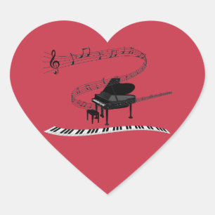 Piano, keyboard and musical notes heart sticker