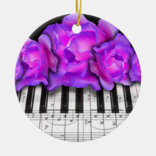 Piano Keyboard and Roses Christmas Ornament