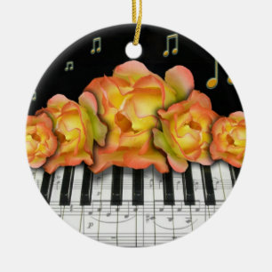 Piano Keyboard and Roses Ornament
