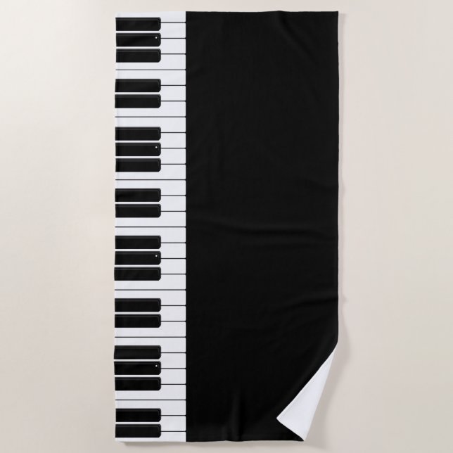 Piano Keyboard Black and White  Beach Towel (Front)
