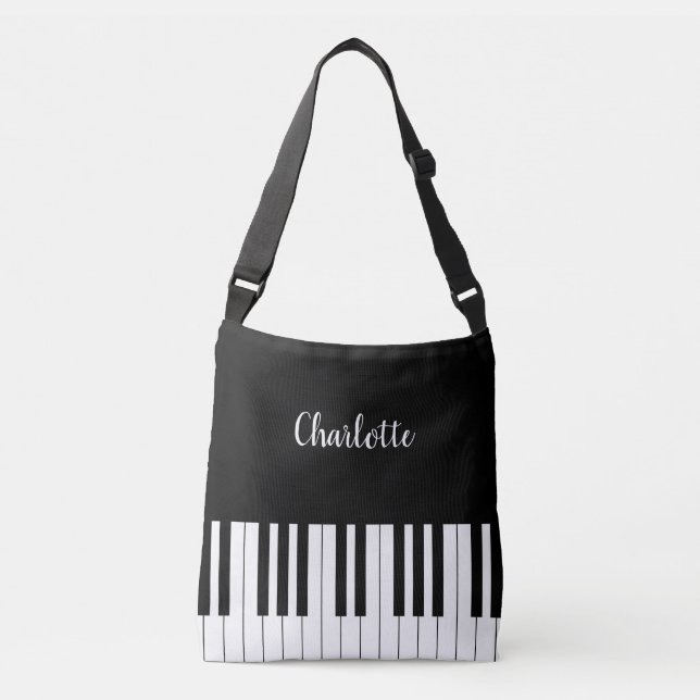 Piano Keyboard, Black and White crossbody bag (Front)