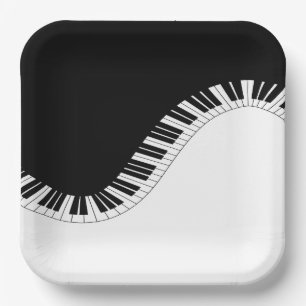 Piano Keyboard Black and White Music Design Paper Plate