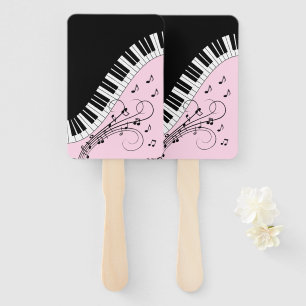 Piano Keyboard Black and White Music Design Pink Hand Fan