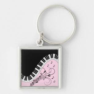 Piano Keyboard Black and White Music Design Pink Key Ring