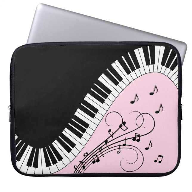 Piano Keyboard Black and White Music Design Pink Laptop Sleeve (Front)