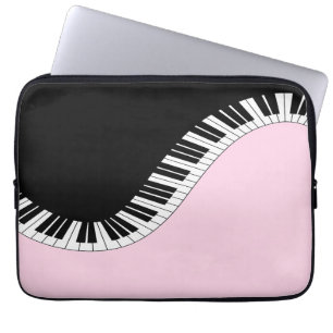 Piano Keyboard Black and White Music Design Pink Laptop Sleeve