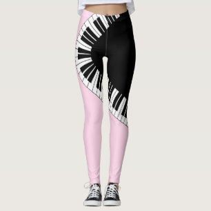 Piano Keyboard Black and White Music Design Pink Leggings