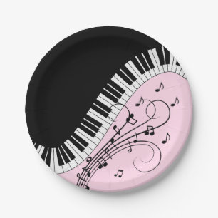 Piano Keyboard Black and White Music Design Pink Paper Plate