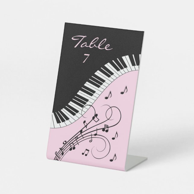 Piano Keyboard Black and White Music Design Pink Pedestal Sign (Front)
