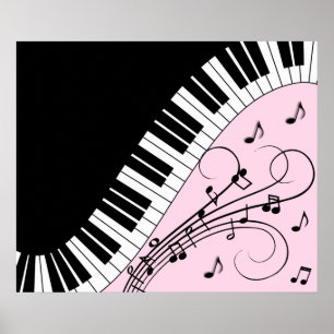 Piano Keyboard Black and White Music Design Pink Poster