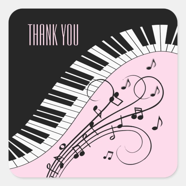 Piano Keyboard Black and White Music Design Pink Square Sticker (Front)