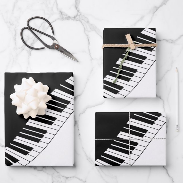 Piano Keyboard Black and White Music Design Wrapping Paper Sheet (Front)