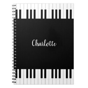 Piano Keyboard, Black and White Notebook