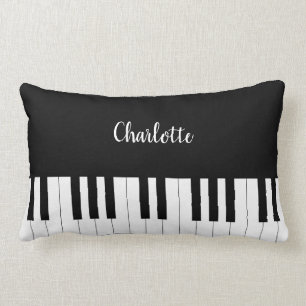 Piano Keyboard, Black and White Pillow Design