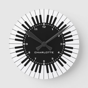 Piano Keyboard Black and White Round Clock