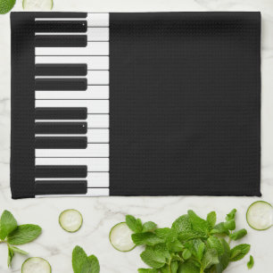 Piano Keyboard Black and White Tea Towel