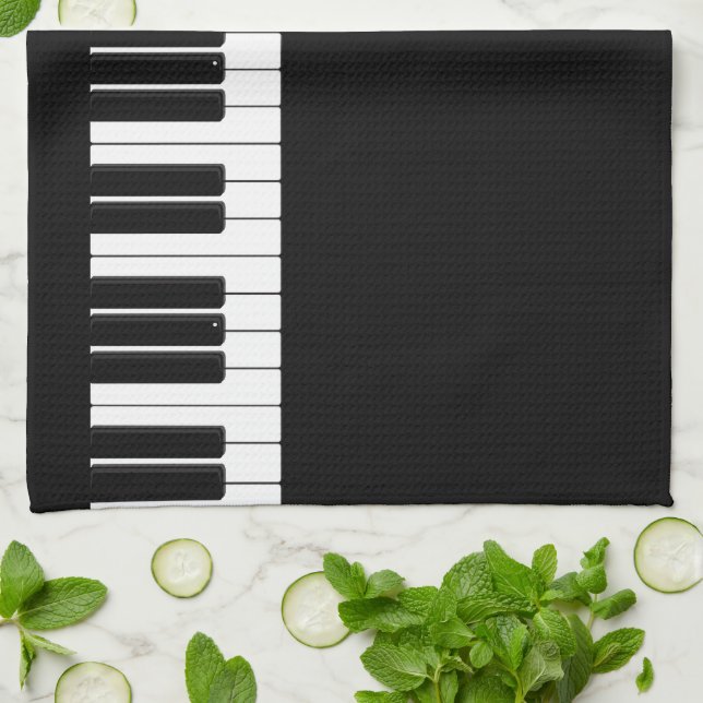 Piano Keyboard Black and White  Tea Towel (Folded)